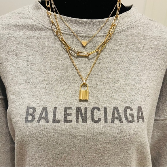 ❤️ Stylish Tiered Paperclip Lock necklace - Picture 3 of 8